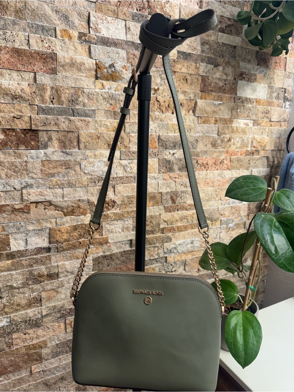MICHAEL KORS Olive Green Saffiano Crossbody with Gold Chain